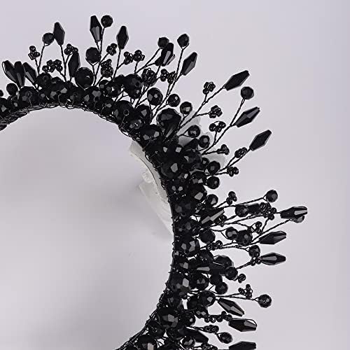 Teyglen Vintage Black Beads Bandeira Tiara Hair Crown Handmade Cristal Hair Pedaços Cavalia de