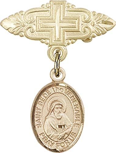 Rosgo do bebê de obsessão por jóias com St. Bede, o venerável charme e pino de crachá com cruz | Distintivo
