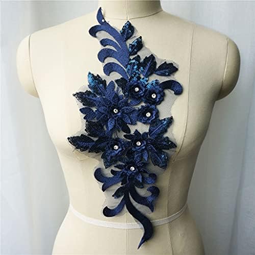 Slatiom azul azul de renda de tecido de lantejoulas 3D Flores de shinestone Tassel Vestido de casamento