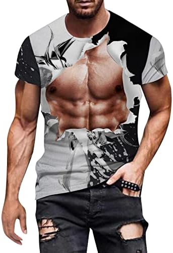 2023 New Mens Spring e Summer Personalidade Muscular 3D Camise de impressão digital com pescoço