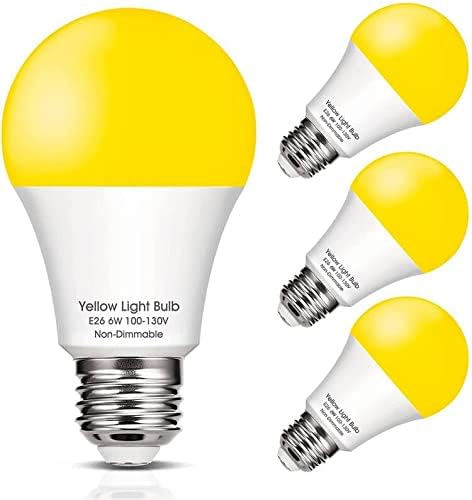 Lâmpada A19 Amber Amarelo LED, lâmpadas de insetos de 6W LEDs de 40w, lâmpada de lâmpada noturna do quarto,