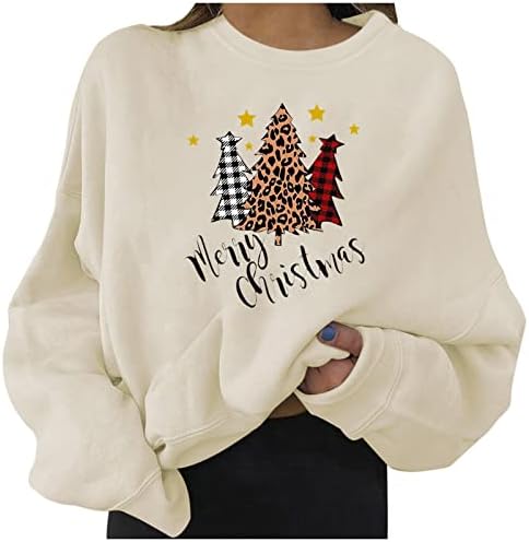Suéters de Natal para mulheres Nokmopo Moda feminina Casual Christmas Impresso de manga longa Pullover de pescoço