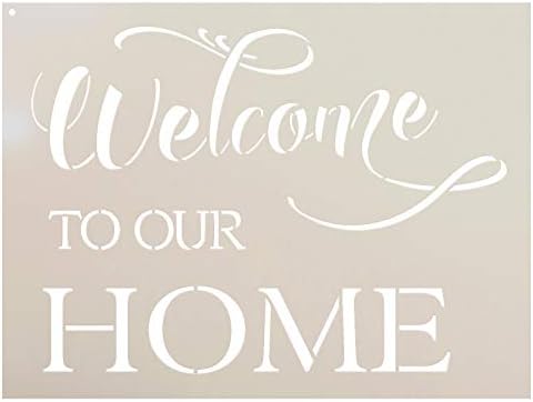 Bem -vindo ao nosso estêncil em casa - por Studior12 - Script Fancy & Serif - Word Stoncil - STCL2087