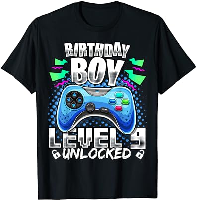 Nível 9 Desbloqueado Video Video Game 9th Birthday Gamer Gifts Boys T-Shirt