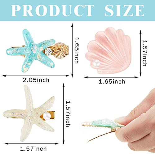 12 peças Shell Artificial Pearl Starfish Seehell Clip Conjunto de clipes de pêlo acrílico Garota