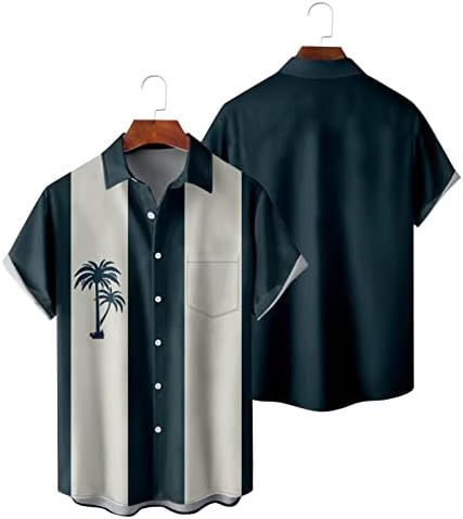 Camisa havaiana para homens, camisas vintage para homens listrados camisa de manga curta de verão combinando tampos