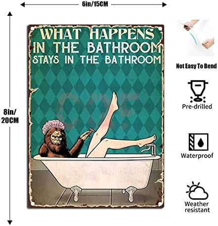 Metal Vintage Tin Sinais de banheiro Decoração de parede Bigfoot O que acontece no banheiro SIGN A GARAGEM DECORA