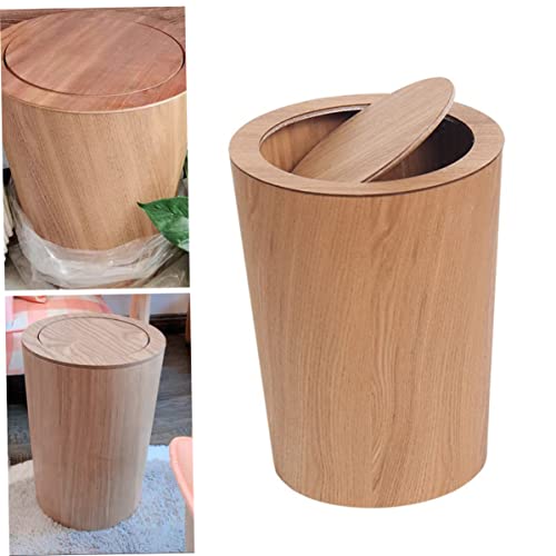 Lixo redondo de madeira eaarliyam pode uma cesta de resíduos pequenos, lixo de lixo com tampa de perto, cozinha,