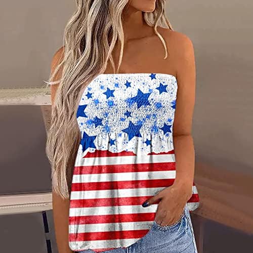 4 de julho Camisas Tampo Tampo para Mulheres Usa Flag Summer Summer Casual Camisas Sem Madeis