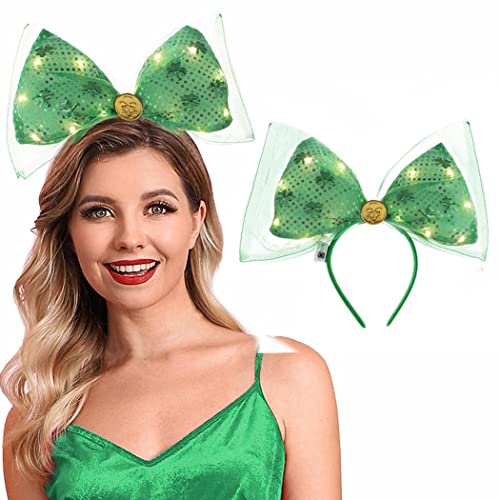 Catery St Patricks Day Band Bands Bow Bands LED LED SHAMROCK HAIR Band Band Gllowing Saint Patty's