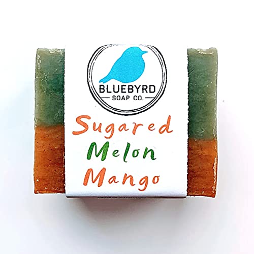 Bluebyrd Soap Co. Melon Mango Sugar Soap Bom, sabão vegano com perfume doce para crianças e adolescentes,