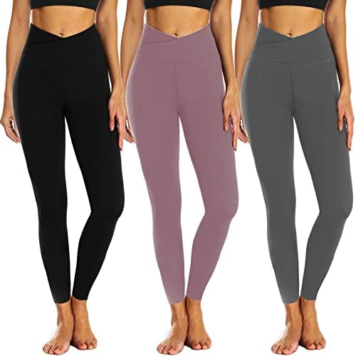 New Young 3 Pack Pack Crossover Leggings Para mulheres, controle de barriga High Wistist
