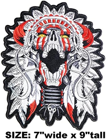 9 Skull Head American nativo heavy metal punk rock rock traseiro patch de ferro em costura em apliques bordados para camiseta de camisa colete de colete