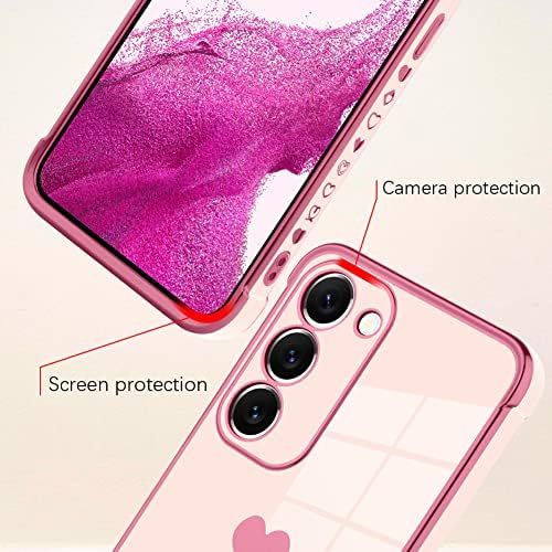 BONOMA PARA SAMSUNG Galaxy S23 5G Caso Coração Eletroplate Luxo Câmera Elegante Câmera Protetor TPU TPU Proteção à prova de choque Capa traseira Galaxy S23 5G Case -Pink