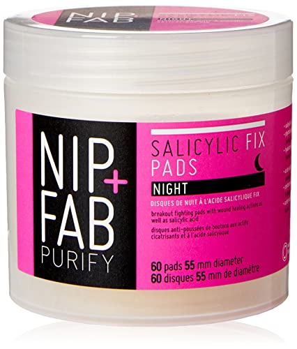 NIP + Fab Salicyclic Fix Night Pads para rosto com ácido hialurônico, esfoliando o esfoliante