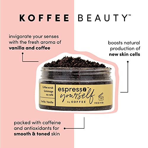 Koffee Beauty Vanilla Coffee Scrub - esfoliando corpo e esfoliação de rosto - polimento e pele