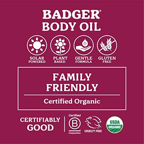 Badger - óleo corporal, rosa de Damasco, óleo corporal orgânico certificado, óleo corporal natural, óleo de cuidados