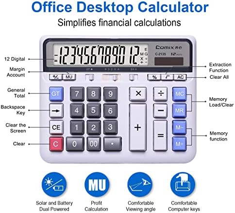 Calculadora de desktop da comix energia solar potência dupla com tela grande de 12 dígitos e calculadora