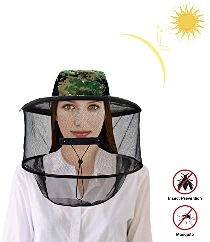 Lpraer mosquito hap -hap chapéu de sol chapéu de balde com malha de rede escondida removível para caminhada