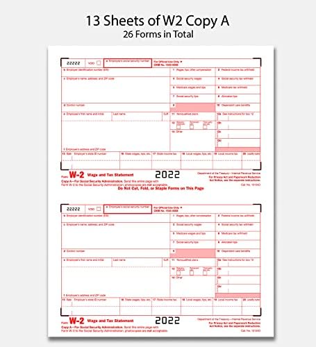 25 Formulários W2 do pacote 2022 4 Formulários de imposto de peça, Kit W2 Forms para KickBooks e software de contabilidade,
