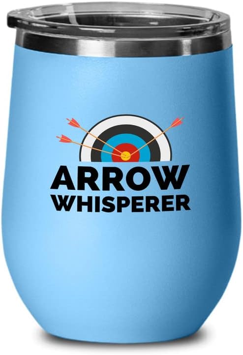 Tumbler de vinho azul de arco e flecha 12oz - Arrow Whisperers - Arco -e flecha Treinador de besta composto composto