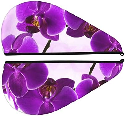 Toalha de secagem de cabelos estampados de flor roxa usa com botão, toalha de cabelo de microfibra, chapéu