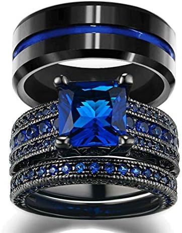 Looksringing His and His Wedding Ring Sets Casais Anéis Mulheres 10k Black Gold Gold Blue Blue