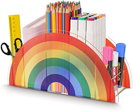 DRICRODA PEPIST STORE PARA DESCURS - Organizador de canetas para suprimentos de desktop de escritórios da escola em casa, organizador de suprimentos de mesa de acrílico para crianças meninas, Art Rainbow Multifuncional armazenamento para pincel de maquiagem de giz de cera