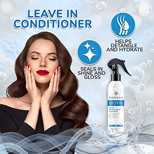 Bellisso Biotin Heat Protecting Spray para cabelos com óleo de argan marroquino - Deixe em condicionador