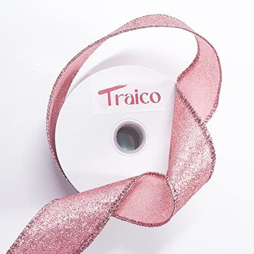 Fita com fio de ouro rosa TRAICO - 1,5 polegada x 10 jardas x 1 rolo para decoração de casa de Natal, embrulho