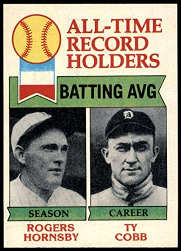 1979 Topps 414 Titulares de recorde de todos os tempos - Avg Rogers Hornsby/Ty Cobb Detroit Tigers Ex/Mt