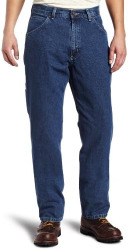 Dunguees de jeans de jeans de anel de ajuste relaxado - mensagens de trabalho pesado, calças de trabalho de