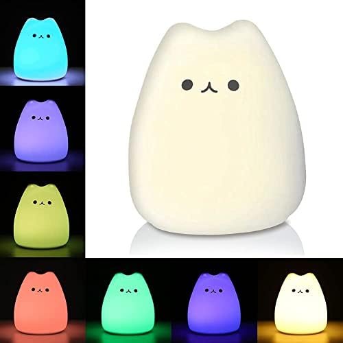Luz da noite do gato LED, luminosos de berçário de silicone alimentado por bateria com modos de respiração branca