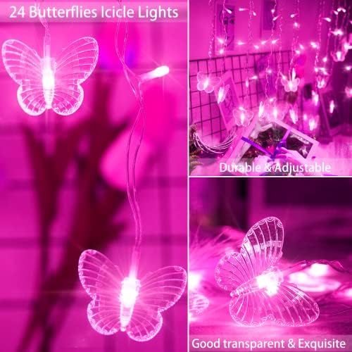 Luzes de fada da cortina de borboleta plug -in USB, 120 LED 8 modos de 20 pés Firefly Twinkle Icicle String