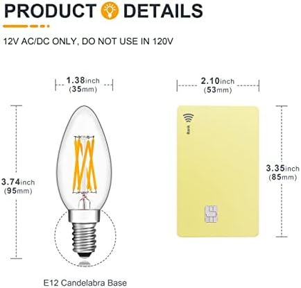 Tokcon 12V Baixa lâmpadas LED de tensão - Branco macio de 2700k- 6W E12 B11 12 Volts Bulbos de vela e 4W E12