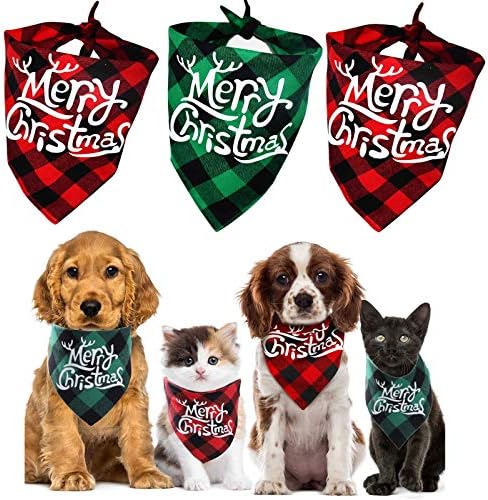 Christmas Dog Bandanas 3 pacote, Buffalo Plaid Triangle Bibs Bandana Bandana Pet Sconst Christmas para