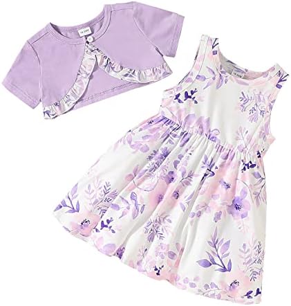 Damohony Toddler Baby Girls Dress and Cardigan Floral Dress e Bolero Shrug Spring Dress Summer Dress Conjunto