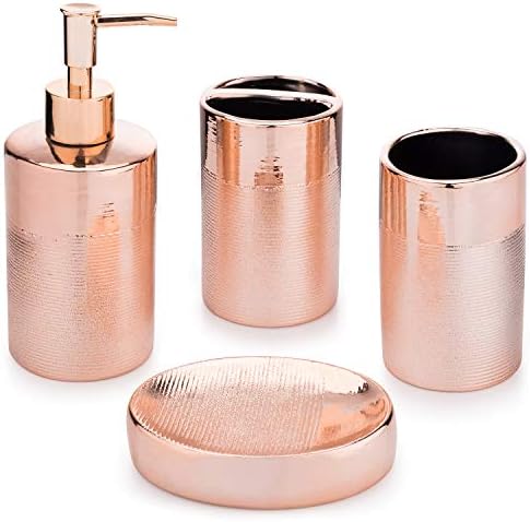 Mygift 4 peças Gold de ouro rosa Modern textury Ceramic Banheiro conjunto com sabão, dispensador de