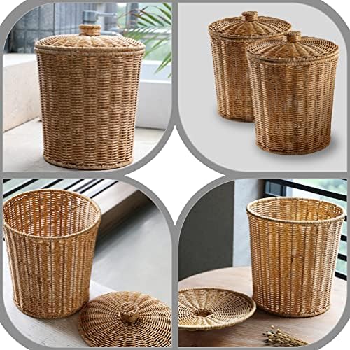 Doitool Round Imatation Rattan Waste Basket Bin - cestas de armazenamento de vime de plástico no