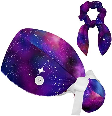 Tampa de esfrega de céu estrelado Galaxy ajustável, capa de cabelo com chapéu de trabalho com bolsa