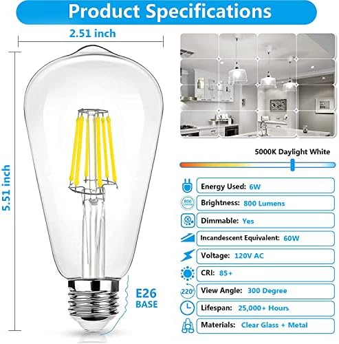 18 pacote st64 bulbos Edison e26 lâmpada LED 60 watts Dimmable - 9 pacote 2700k lâmpadas brancas