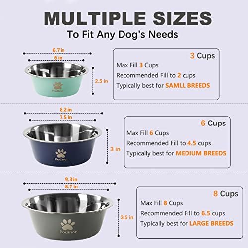Podinor tigelas de cachorro de aço inoxidável para cães pequenos, médios e grandes, alimentos e cachorrinhos