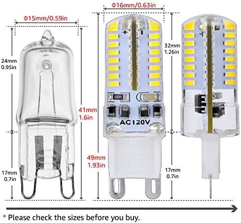 Lâmpada LED da base de pinos G9, lâmpadas de halogênio de 25 watts de vidro substituição, 120V AC, 3W / 250