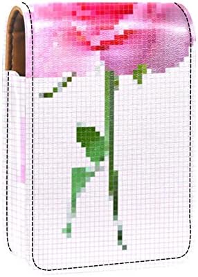 Mini maquiagem de Oryuekan com espelho, bolsa de embreagem Caixa de batom de couro, Mosaico de Flor Rosa