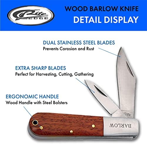 SZCO Supplies Rite Edge: Mança de madeira de 4 ”Faca de barlo de lâmina dupla, marrom