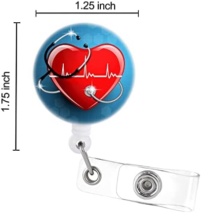 Estetoscópio de coração Cartilheiro retrátil de crachá com clipe de swing, porta -chaves de enfermeira