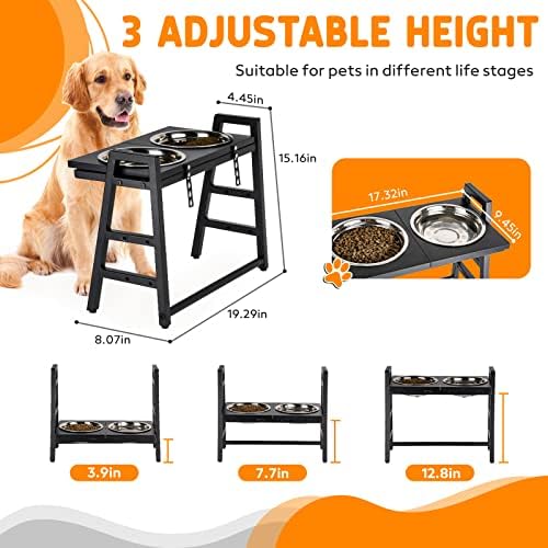 Tigelas de cachorro elevadas, 3 altura ajustável e 0-15 ° ângulo de alimentação ajustável tigela de cachorro