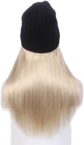 Shzbcdn Fashion Europeu e American Ladies Hair Hap uma longa peruca e chapéu loiro e chapéu de malha preta