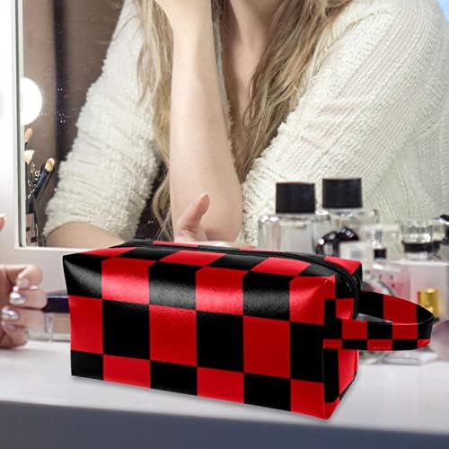 Bolsa de maquiagem, bolsa de cosméticos, organizador de bolsa de maquiagem à prova d'água, xadrez preto de búfalo