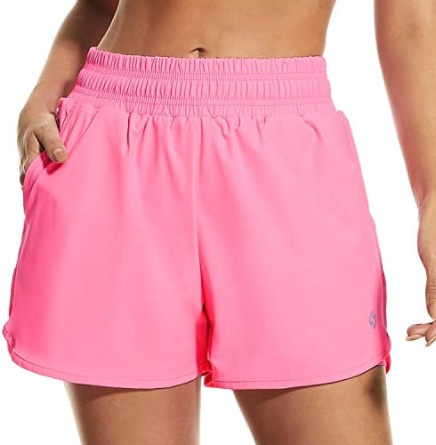 Hodosports Mulheres 2 em 1 shorts atléticos com bolsos com zíper esportes de exercícios secos rápidos